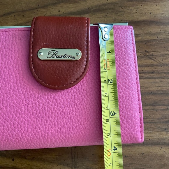 Buxton Beautiful Vegan Leather Lexington Wallet Pink Brown Tan Kisslock - Picture 8 of 11